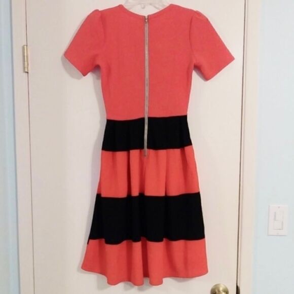 Lularoe Amelia Red and Black Striped Colorblock Midi Dress - Picture 2 of 6